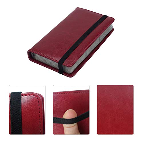 Enyuwlcm PU Leather Business Card Book Organizer Journal Name Card Book Holder with Elastic Closure Hold 240 Cards Wine Red