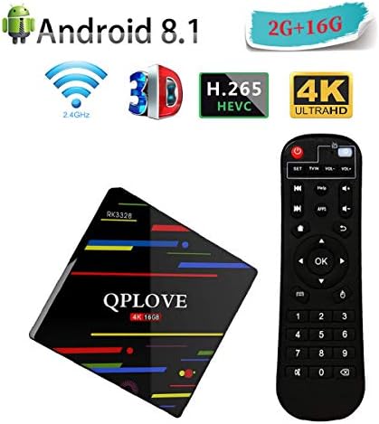 Android TV Box 8.1, QPLOVE 4K Ultra HD Smart TV Box RK3328 Quad-Core 64bit CPU 2GB DDR3 16GB EMMC Set Top Box Support 2.4G / 5GHz Dual Band WIFI 100M LAN H.265 3D Bluetooth 4.0 USB HDMI