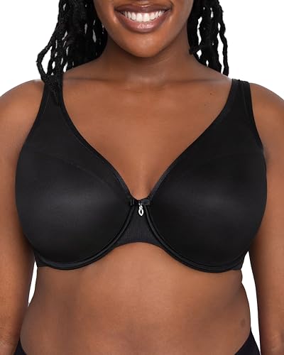 Curvy Couture Women’s Sexy Sheer Mesh Plus Size Plunge T Shirt Bra, Black Hue,…