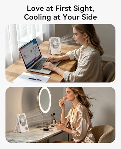 ORICO Ventilador USB de Mesa Potente, Mini Ventilador Escritorio con Motor sin Escobillas (3200 RPM), 3 Velocidades, Pantalla Digital, Diseño Ultra Delgado 3.9cm, Cable Tipo C, Blanco
