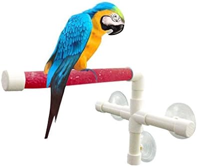 UPGRADE Protable Bird Shower Stand with Suction Cup, Non-slip Bath Perch Toys for Parrot Macaw African Greys Budgies Cockatoo Parakeet Cockatiel Conure Lovebirds (Red)