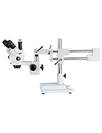 Microscopio con zoom y cerradura estéreo Simul Focal AmScope 7X a 45X con cabezal de brazo doble