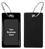 Luggage Tags Business Card Holder TUFFTAAG with Cable Key Rings, Tough PVC, 2pk (Black)