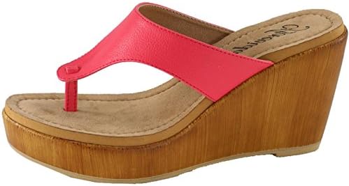 Atrevida Women's Rosse-03 Wooden Wedge Thong Sandals (9 B(M) US, Hot Pink)