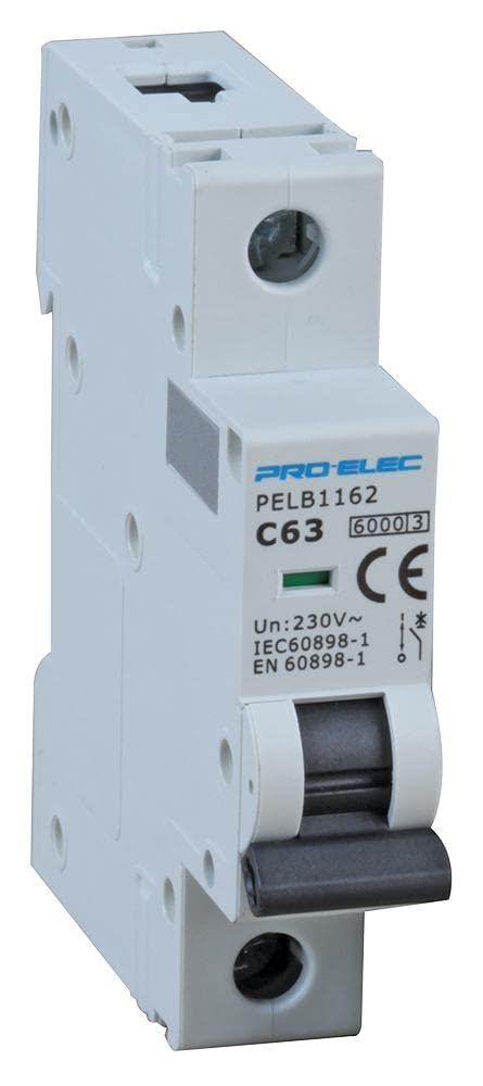 PRO ELEC PELB1162 63A Single Pole MCB, C Curve, 6kA