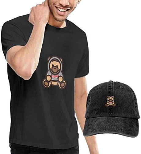 Baostic Ozuna Bear Logo T-Shirts and Beach Hat, Black Fashion Sport Casual T-Shirt + Cowboy Hat Set for Men
