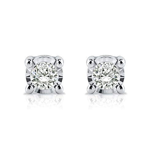 Diamond Wish Sterling Silver Round Diamond Stud Earrings (0.08 cttw, Good, I2-I3) 4-Prong Basket Set, Push-Back Clasps