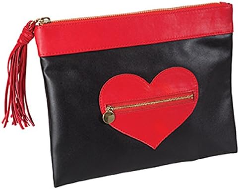 Harry D Koenig Traveling Black Cosmetics Bag, Zippered Heart with Red Trim