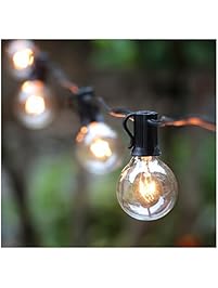 25Ft G40 Globe String Lights with Clear Bulbs, UL listed Backyard Patio Lights, Hanging Indoor/Outdoor String Light for Bistro Pergola Deckyard Tents Market Cafe Gazebo Porch Letters Party Decor, Black