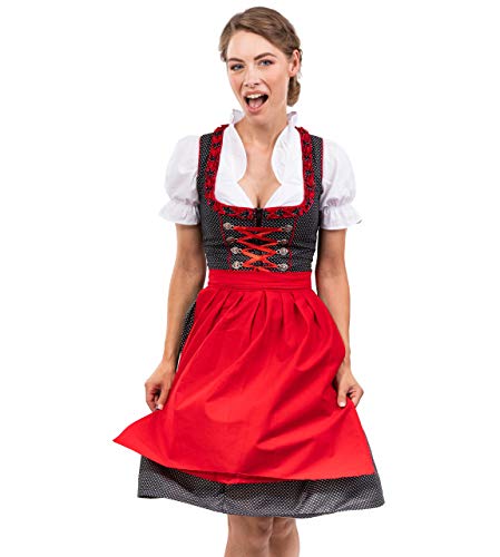 Bavarian Dirndl Dress 3pcs Set - Traditional & Modern Oktoberfest Dirndl Heidi (US:8 (EU:38)) Red/Blue