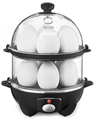 BELLA Double Tier Egg Cooker, Boiler, Rapid Maker & Poacher, Meal Prep for Week, Family Sized Meals: Up To 12 Large Boiled Eggs, Dishwasher Safe, Poaching and Omelet Trays Included, One, Black