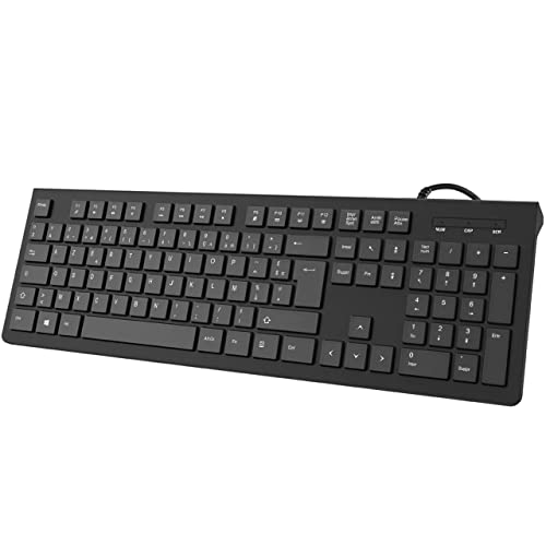 Tastiera per computer con cavo, tastiera USB Plug Play, tastiera numerica, supporti pieghevoli, resistente alle intemperie, lettere antiusura per Windows Mac PC portatile, dimensioni complete