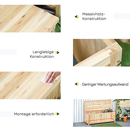 Outsunny Gartenbank mit Stauraum Truhenbank Sitzbank 2-Sitzer 250 kg Belastbarkeit Natur Tanneholz 115 x 45 x 75 cm – Bild 5