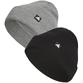 adidas Performance Fold Beanie, Double Layer for Warmth, 2-Pack, Black and Gray