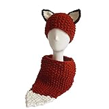 Jenny Shop Winter Kids Warm Fox Animal Hats Knitted Coif Hood Scarf Beanies for Autumn Winter, Wine Red