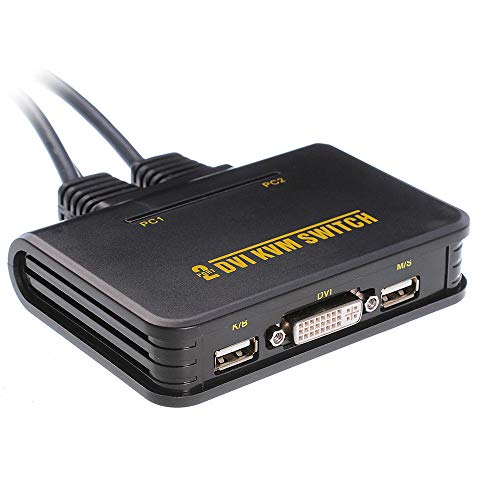 Runshuangyu 2-Port USB DVI Cable KVM Switcher with USB2.0 Hub Built-in Cable KVM Switch, PC Mouse Keyboard DVI-D Monitor Extender Box for Apple, MAC Linux,Windows X - Thumbnail 2