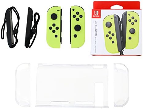 Nintendo Joy-Con (L/R) - Neon Yellow with Protective Clear Case (BUNDLED with Protective Clear Casing for L/R Joycon and Switch Console) … (Neon Yellow)