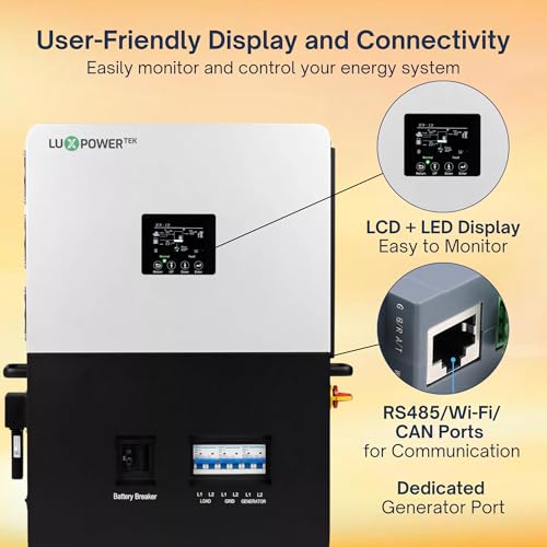 Luxpower All-in-One Off-Grid Hybrid Inverter 6000W (with Breaker) - 200A 48V 50A Dual MPPT Solar Charge Controller, 240V/120V Output, up to 16 Units in Parallel, Off-Grid Cabin, RV, Boat, & Home
