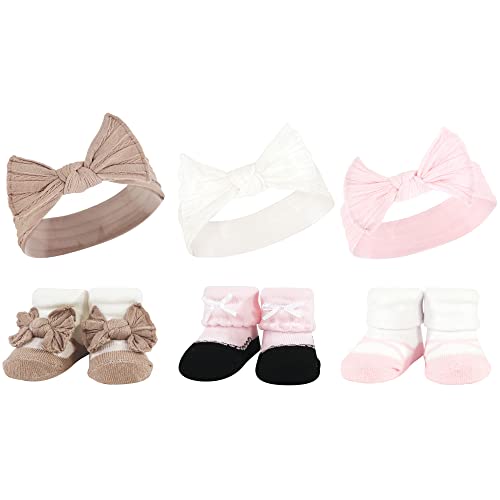 Hudson Baby Infant Girl Headband and Socks Giftset, Pink Taupe, One Size