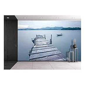 Old Jetty Walkway Pier The The Lake - Removable Wall Mural | Self-Adhesive Large Wallpaper - 66x96 inches