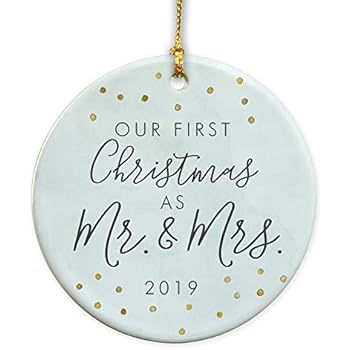 GiftsForYouNow First Christmas As Mr & Mrs 2019 Ceramic Christmas Ornament, Wedding Ornament, Newlywed Gift, Wedding Gift, 2.75 inch Glossy Ceramic Ornament, Gold Ribbon Included