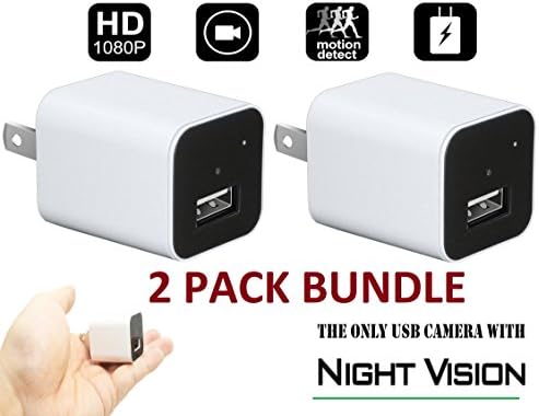 Spy Camera Charger White 2 PACK NIGHT VISION [2018 model] WRD - Hidden Spy Camera - Hidden Nanny Cam - Hidden Spy Cam - Hidden Camera Adapter - Mini Spy Camera 1080p - USB Charger Camera
