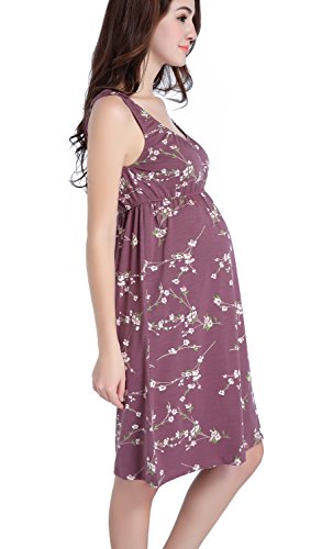CAKYE Maternity Nursing Nightgown Pajamas Sleepwear For Breastfeeding (Large, Purple)