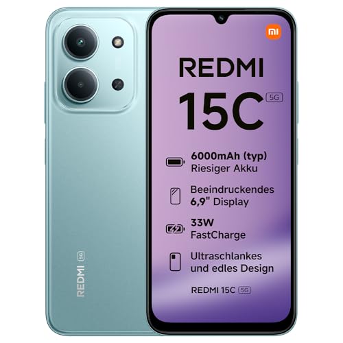 XIAOMI REDMI 15C 5G, Smartphone 4+256GB, Handy mit Android, 6,9" 120Hz Display, MediaTek Dimensity 6300 Prozessor 6nm Octa-Core, 50MP KI-Dualkamera, 6000mAh, Mintgrün