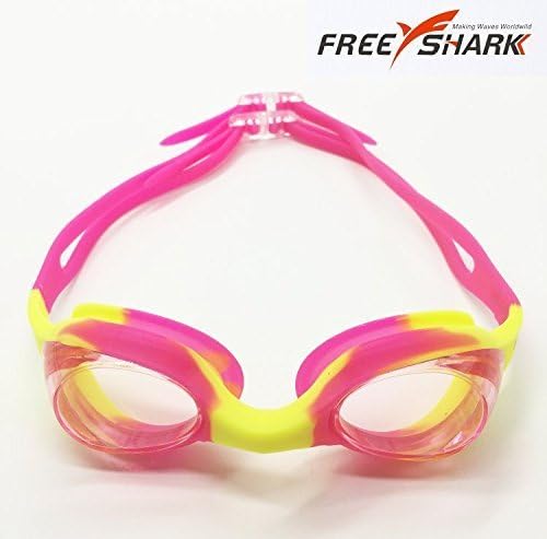 Free Shark Anti-Fog UV Shield Kids Mirror-Lens Swimming Goggle (Pink/Yellow)