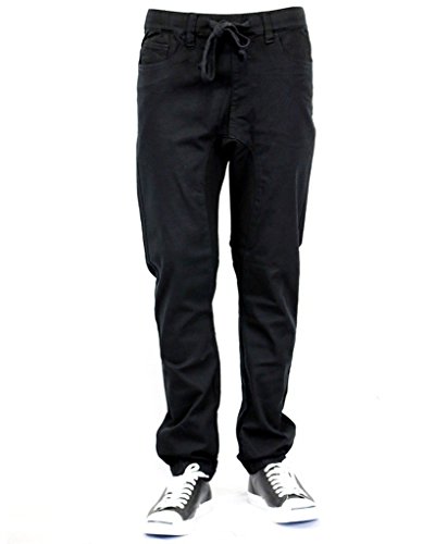 VICTORIOUS MEN'S TWILL JOGGER PANTS WITH COMFORT STRETCH, MEDIUM, BLACK