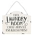 Top Brass Home Decor Self Service Laundry Room Decor Wall Hanging Tin/Metal Sign Plaque - Vintage Look Weathered Enamel Finish