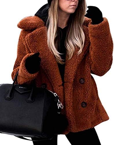 OopStyle Womens Lapel Sherpa Fleece Open Front Coat with Pockets Outerwear
