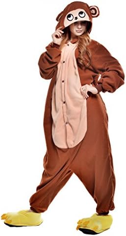 Newcosplay Unisex Adult Cosplay Pyjamas Monkey Halloween Onesie Costumes (L, Brown Monkey)