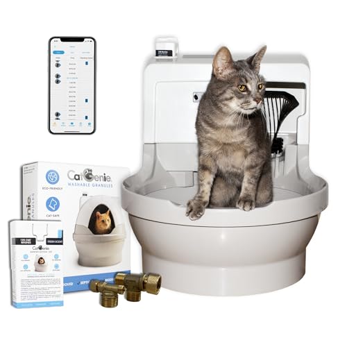 CatGenie A.I. Self-Cleaning Cat Litter Box with App Control, Automatic Self Washing, Flushing and Drying System, Reusable Washable Granules, No Scooping or Litter Replacement