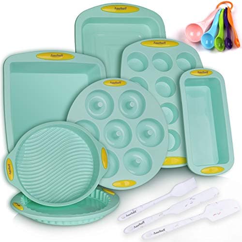Aschef 15 en 1 casseroles en silicone outils de moule outils de cuisson ensemble pour muffin beignets pizza mousse gâteau pain tarte biscuit antiadhésif résistant à la chaleur sans BPA vert - Cuisine A Vivre Aschef 15 en 1 casseroles en silicone outils de moule outils de cuisson ensemble pour muffin beignets pizza mousse gâteau pain tarte biscuit antiadhésif résistant à la chaleur sans BPA vert