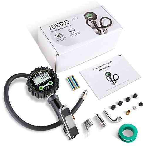 LOETAD Digital Tire Inflator with Pressure Gauge 200PSI Tire Pressure Gauge Inflator Deflator Compressor Accessories with 90° Valve Extender 360° Rubber Hose LCD - Thumbnail 7