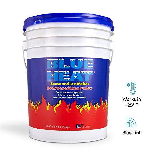 image for PELLETS OF FIRE Blue Heat Snow and Ice Melter Rock Salt - 50lbs Bucket