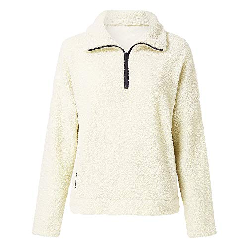 AOJIAN Women Jacket Long Sleeve Outwear Plush Zipper Pockets Pure Color Sweatshirt Coat White - Thumbnail 4