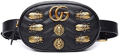 Beautiful Bee Waist Bag for Women Quilted Leather Crossbody Bag Metal Badge Bag