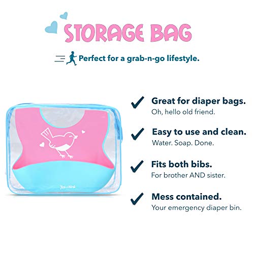 Fox and Bird Cute Silicone Feeding Bibs (2 pack), Baby & Toddler (Pink/Blue) - Thumbnail 2