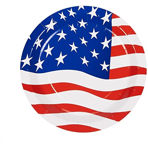 144 Pieces Patriotic 4th of July Party Supplies, American Flag Plates, Napkins, Cups, Cutlery