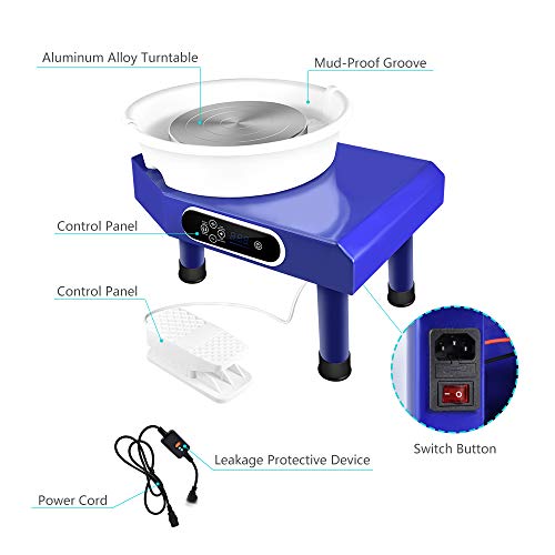 SEAAN Electric Pottery Wheel Machine 25CM Pottery Throwing Ceramic Machine LCD Touch Ceramic DIY Clay Tool for Ceramic Work Art Clay with 10 Pcs Clay Sculpting Tools, Foot Pedal (Blue-LCD/Foot Pedal) - Thumbnail 6