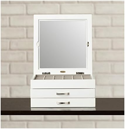 Elegant &amp; Stylish White Wooden Jewelry Box with Glass Top For Bedroom Vanity Dresser - Gift For Her