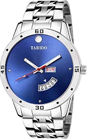 TARIDO Analouge Blue Dial Day and Date Watch Water Resistant Silver Color Strap Watches for Mens/Boys (TD1978SM04)