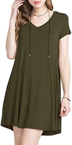 Women's ULTRA SOFT BAMBOO V-Neck Swing Dress w/ Pockets (X-Large, Olive)