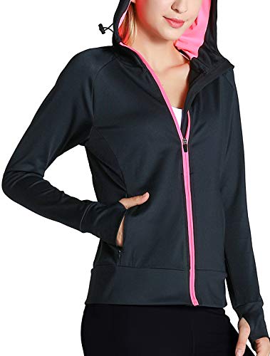 Fastorm Workout Jacket for Women Full Zip with Thumbholes Athletic Running Sweatshirts Pink M