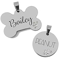 Etiqueta de identificación para mascotas con hueso o círculo grabado personalizado con diamantes de imitación - Elija su fuente - Grabado a doble cara incluido