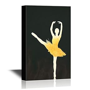 Canvas Wall Art - Golden Silhouette of Ballet Dancer on Pointe - Gallery Wrap Modern Home Art | Ready to Hang - 12x18 inches