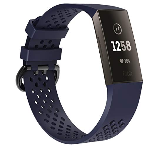 MoreToys Compatible Fitbit Charge 3 Band, Silicone Replacement Accessory Sport Wristband Watch Strap Bracelet for Fitbit Charge 3 Fitness Tracker (Large, Navy) - Thumbnail 4