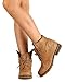 Refresh BH47 Women Leatherette Sweater Knit Fold Down Fur Trim Combat Bootie - Tan